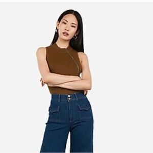 Express Mock Neck Zip Front Sleeveless Sweater